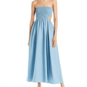 FORE Bando Smocked Top Cut-Out Light Blue Fit & Flare Blue Dress Resortwear  L